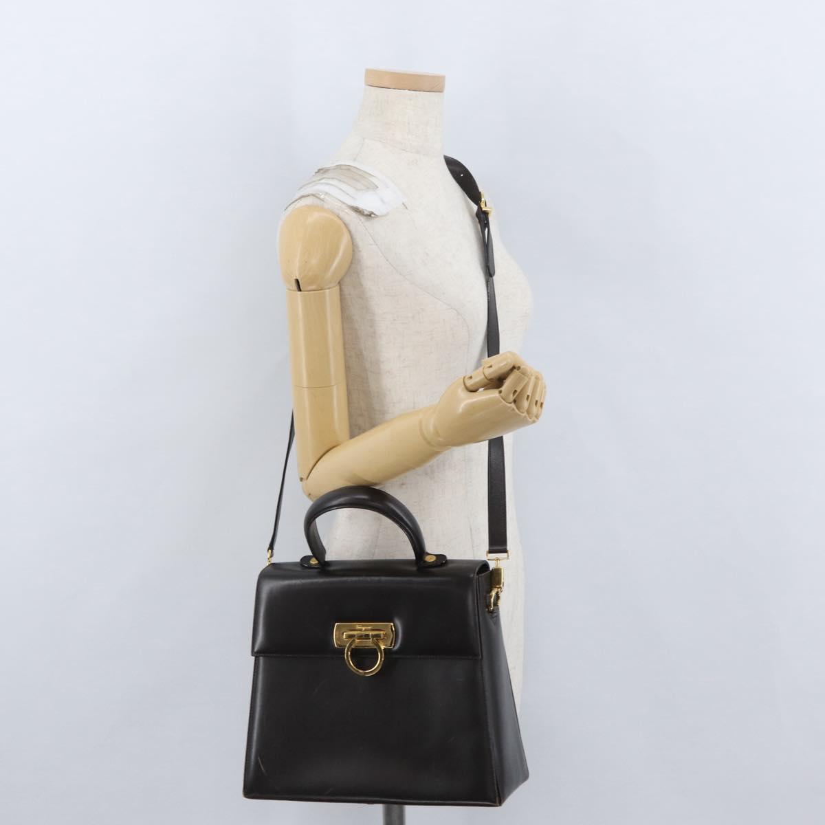 Salvatore Ferragamo Gancini Hand Bag Leather 2way Brown Gold Auth ARZ526