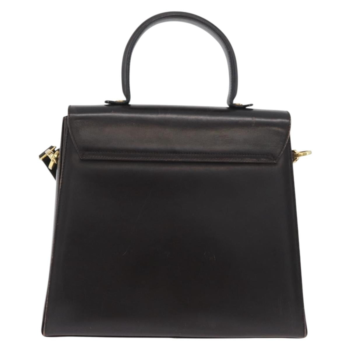 Salvatore Ferragamo Gancini Hand Bag Leather 2way Brown Gold Auth ARZ526