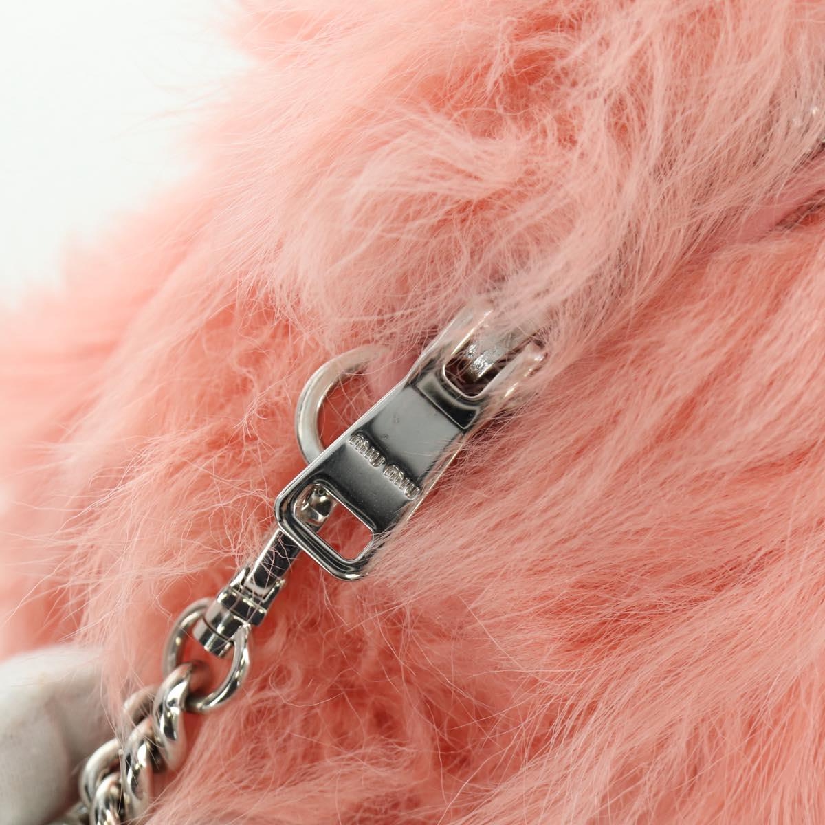 Miu Miu Chain Shoulder Bag fur Pink Silver Auth ARZ527M