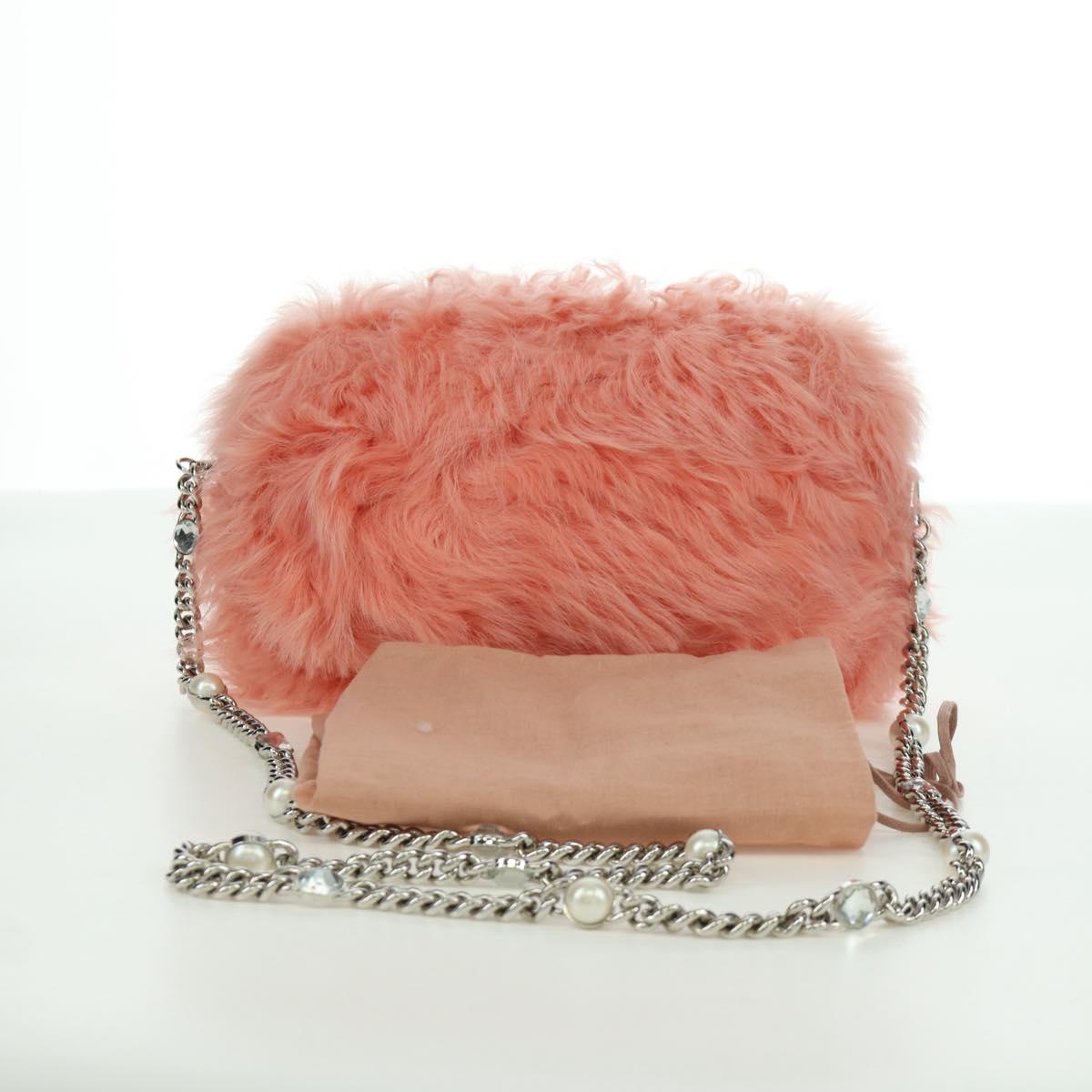 Miu Miu Chain Shoulder Bag fur Pink Silver Auth ARZ527M