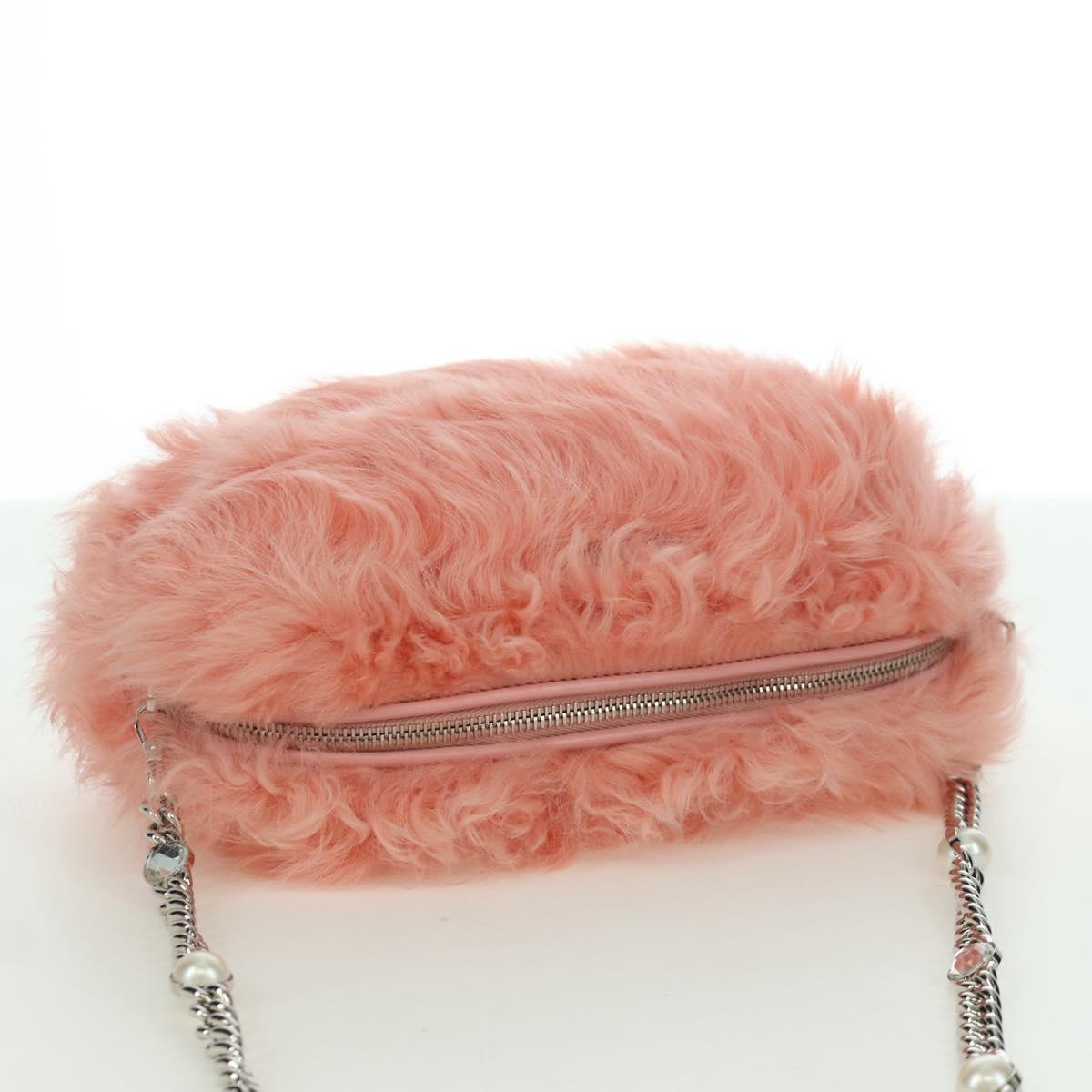 Miu Miu Chain Shoulder Bag fur Pink Silver Auth ARZ527M