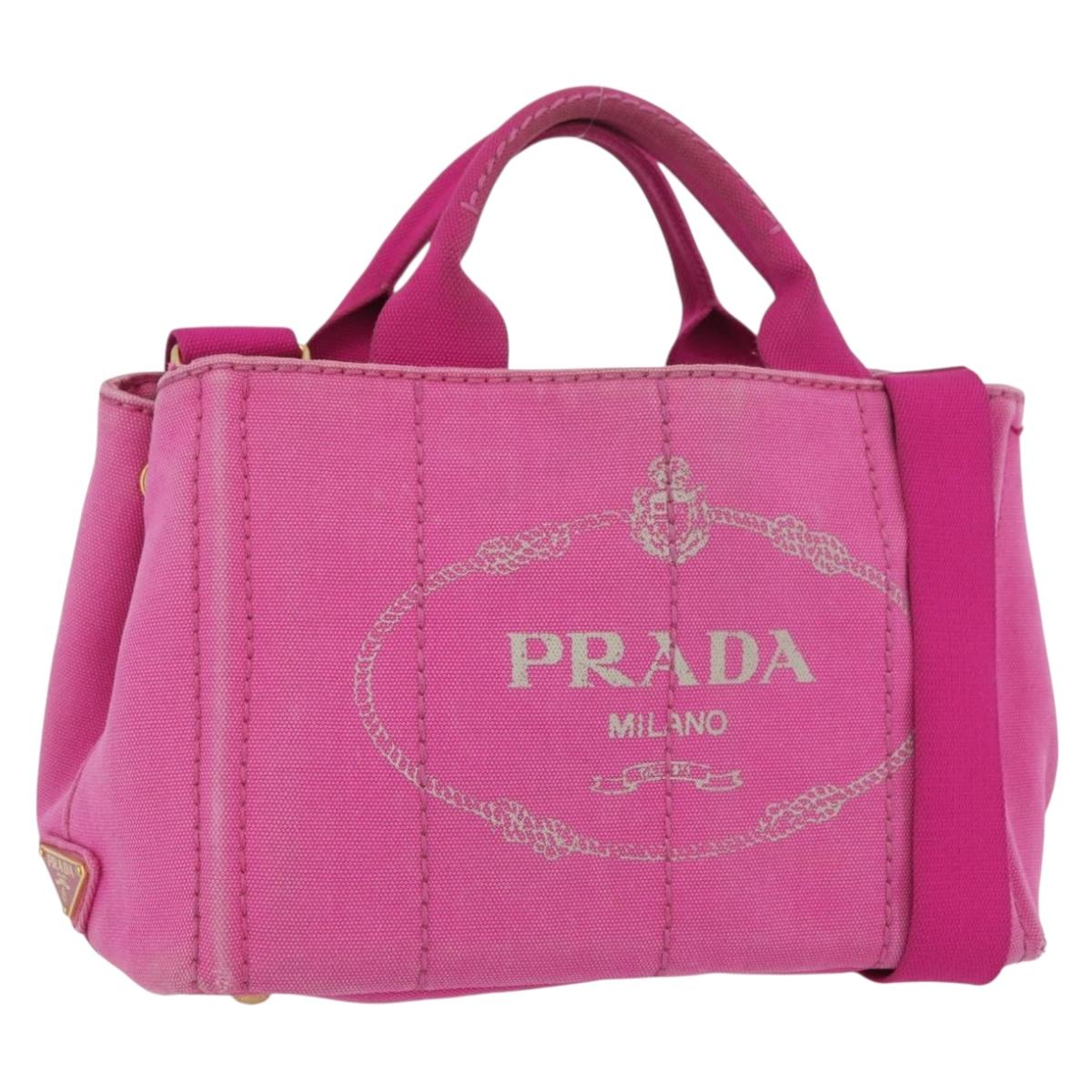 PRADA Canapa PM Hand Bag Canvas 2way Pink Gold Auth ARZ534
