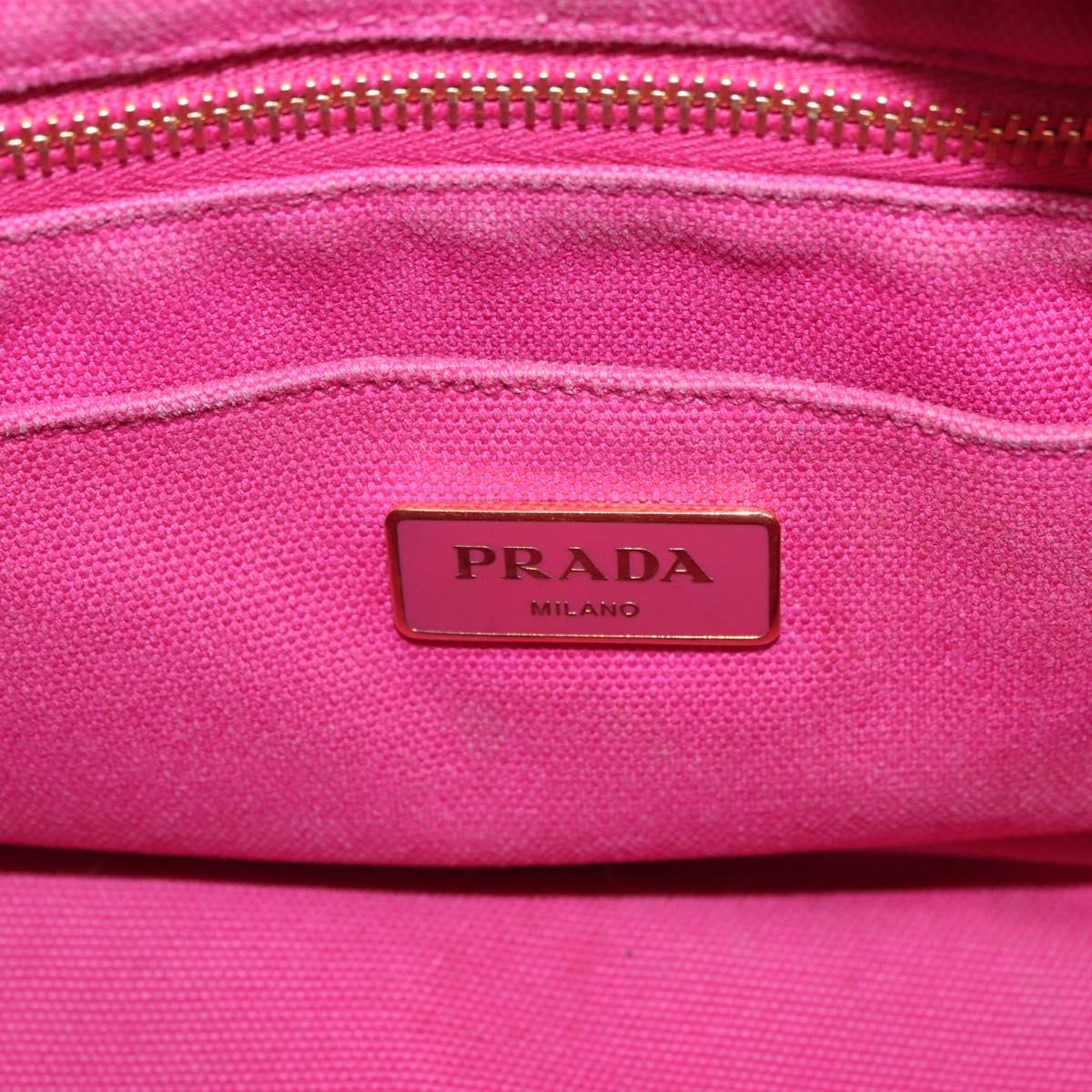 PRADA Canapa PM Hand Bag Canvas 2way Pink Gold Auth ARZ534