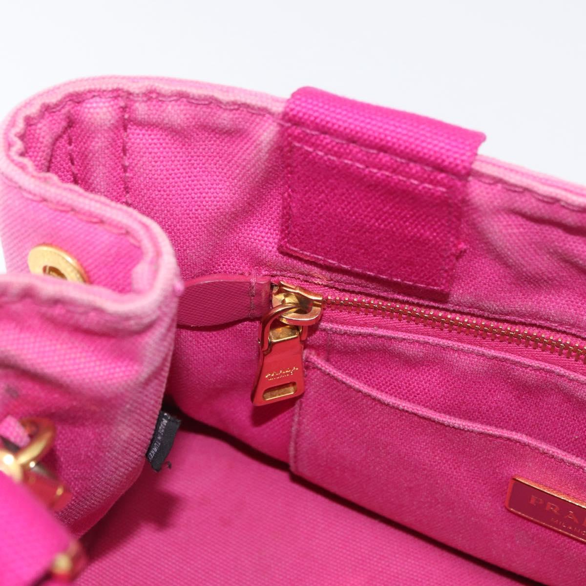 PRADA Canapa PM Hand Bag Canvas 2way Pink Gold Auth ARZ534