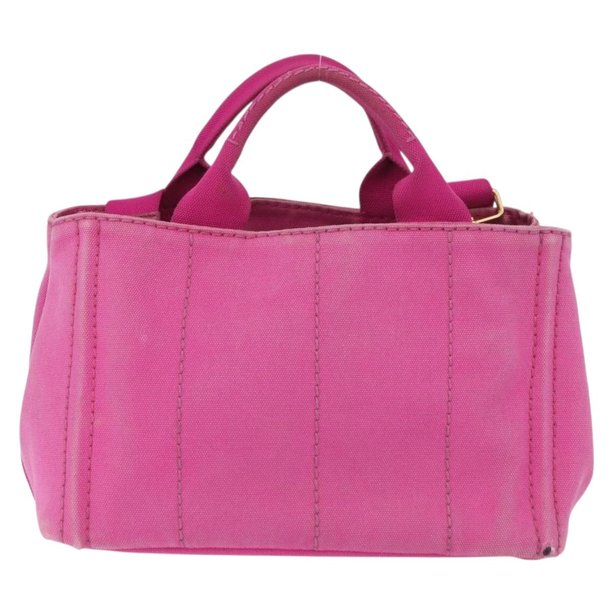 PRADA Canapa PM Hand Bag Canvas 2way Pink Gold Auth ARZ534