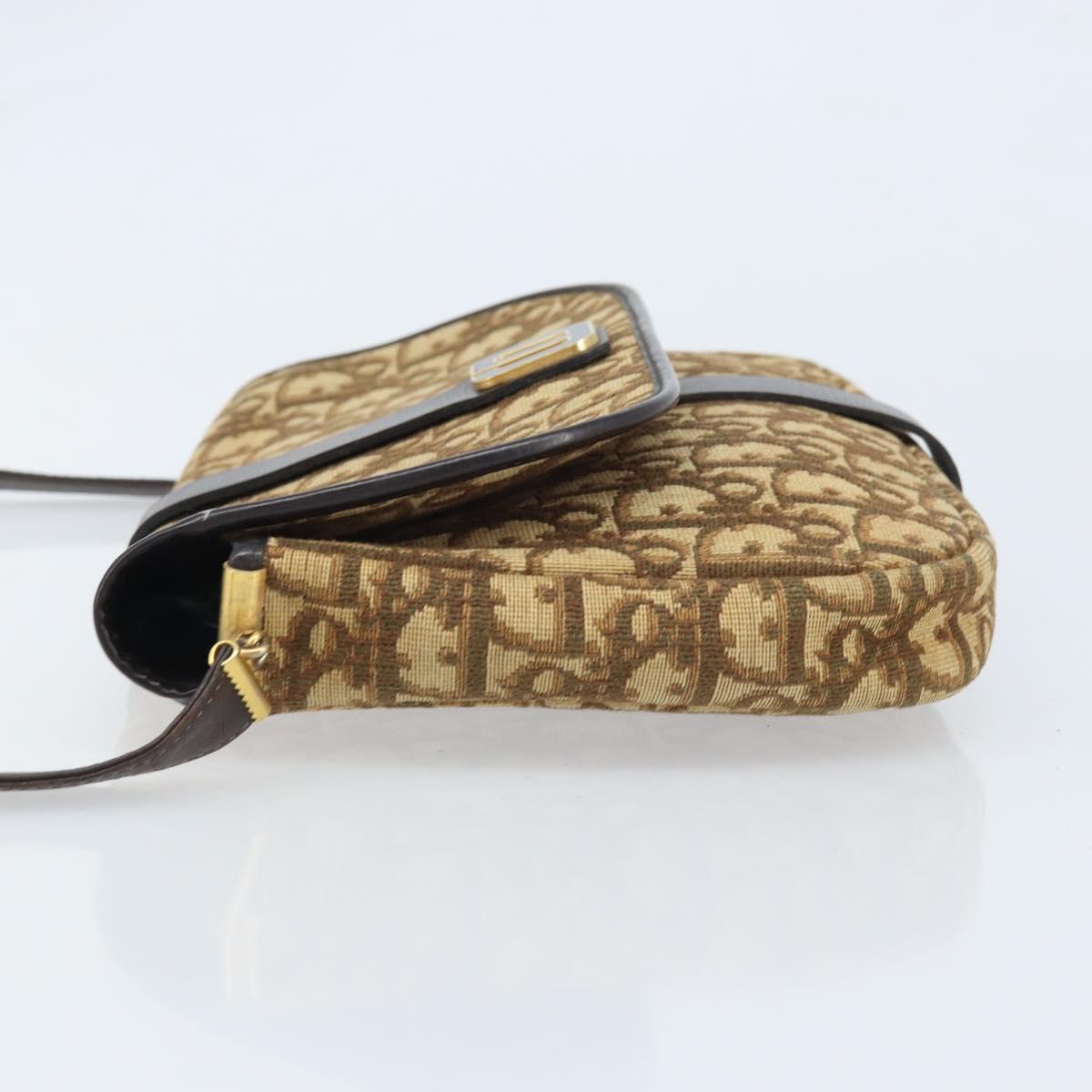Christian Dior Trotter Canvas Shoulder Bag Beige Gold Auth ARZ539