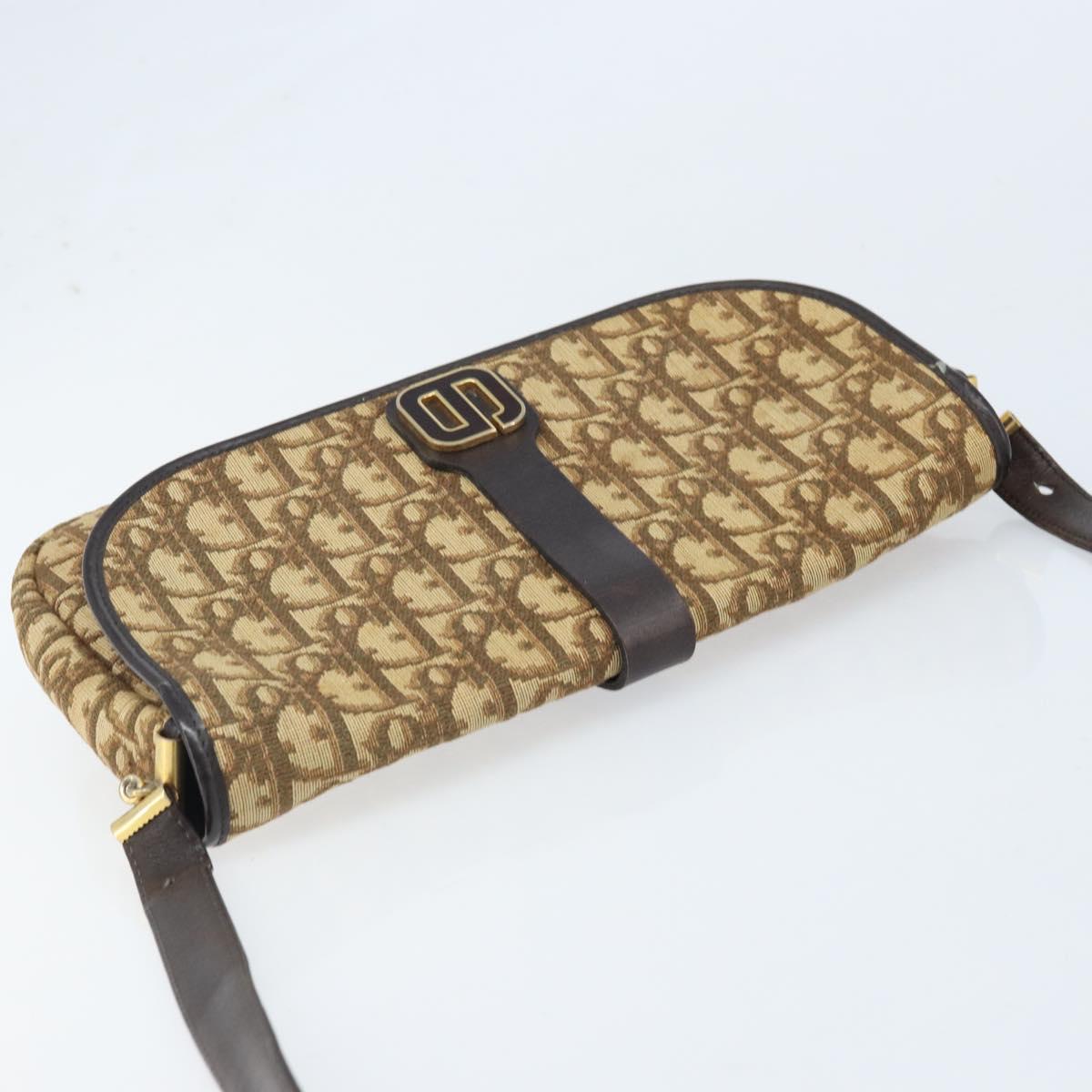 Christian Dior Trotter Canvas Shoulder Bag Beige Gold Auth ARZ539