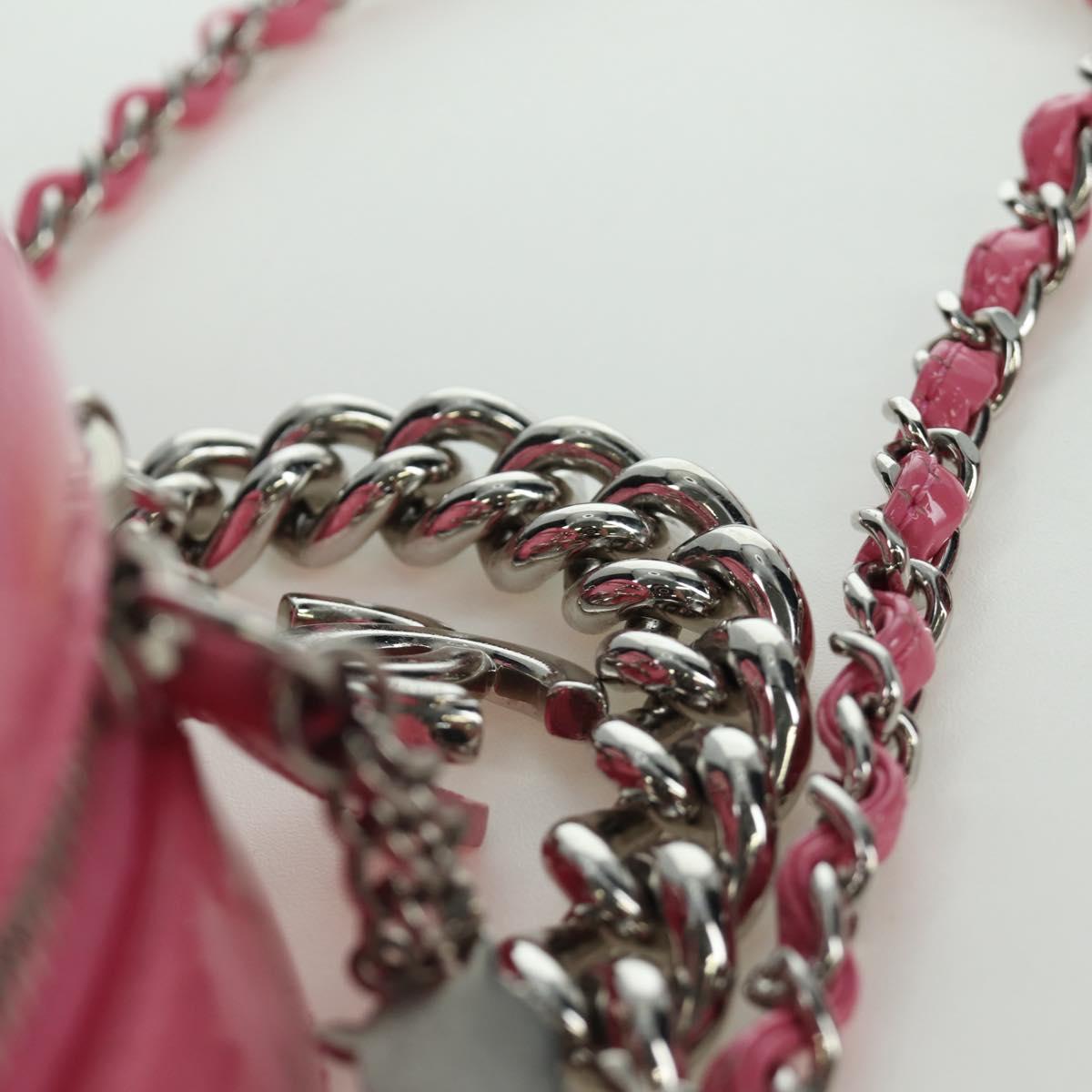 CHANEL Chain Shoulder Bag Patent leather Pink Silver CC Auth ARZ544SAM