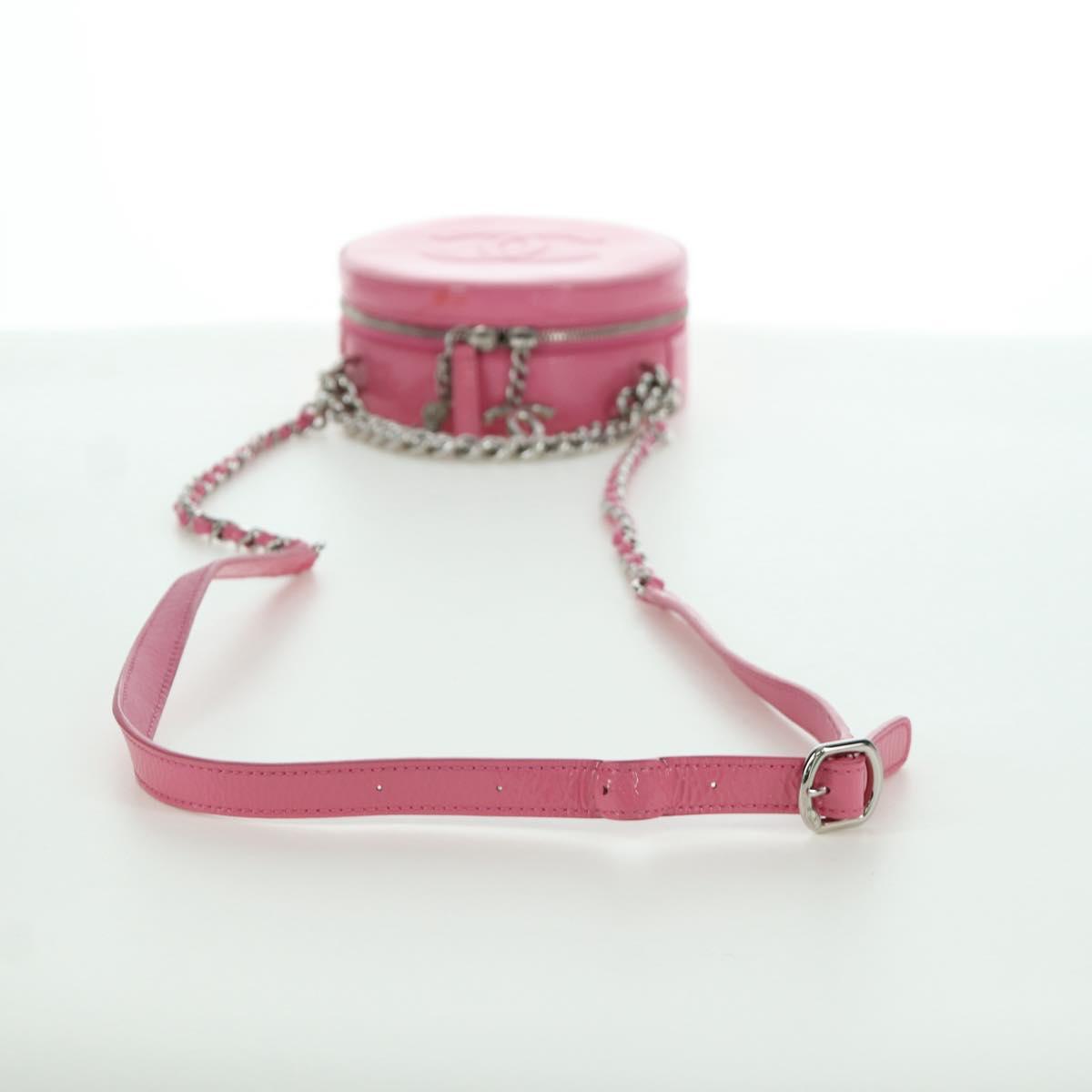 CHANEL Chain Shoulder Bag Patent leather Pink Silver CC Auth ARZ544SAM