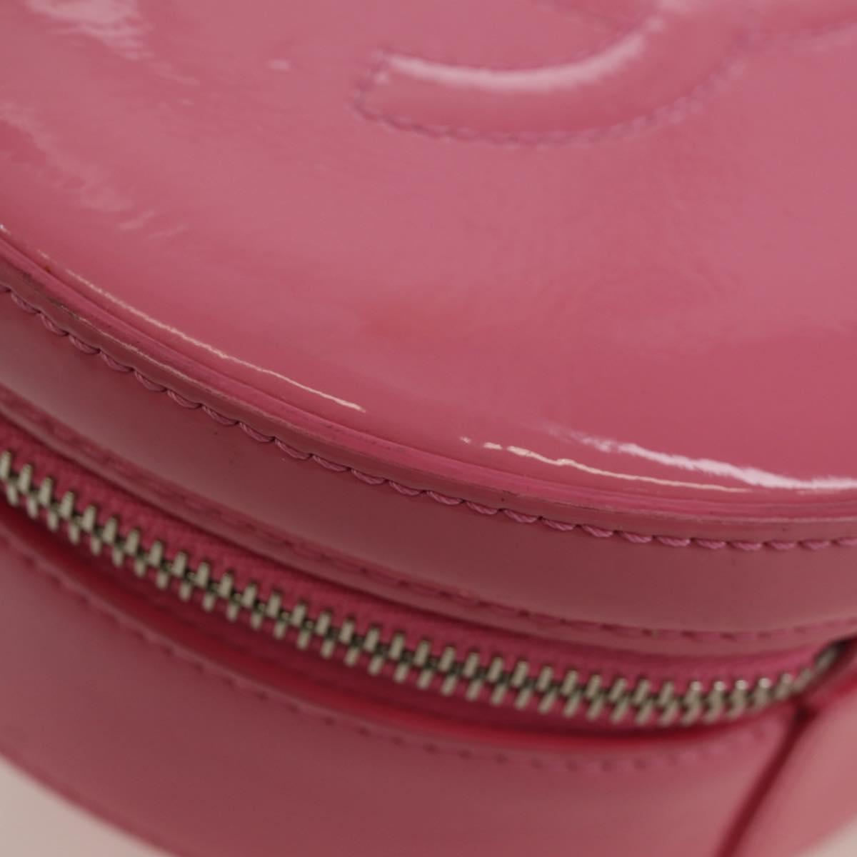 CHANEL Chain Shoulder Bag Patent leather Pink Silver CC Auth ARZ544SAM