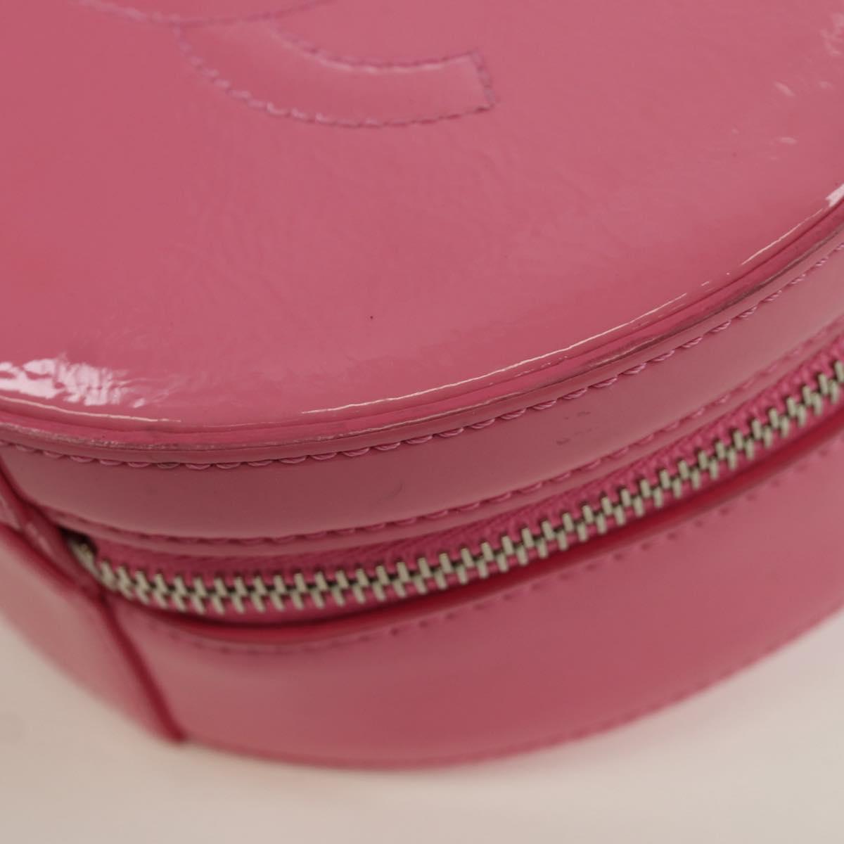 CHANEL Chain Shoulder Bag Patent leather Pink Silver CC Auth ARZ544SAM