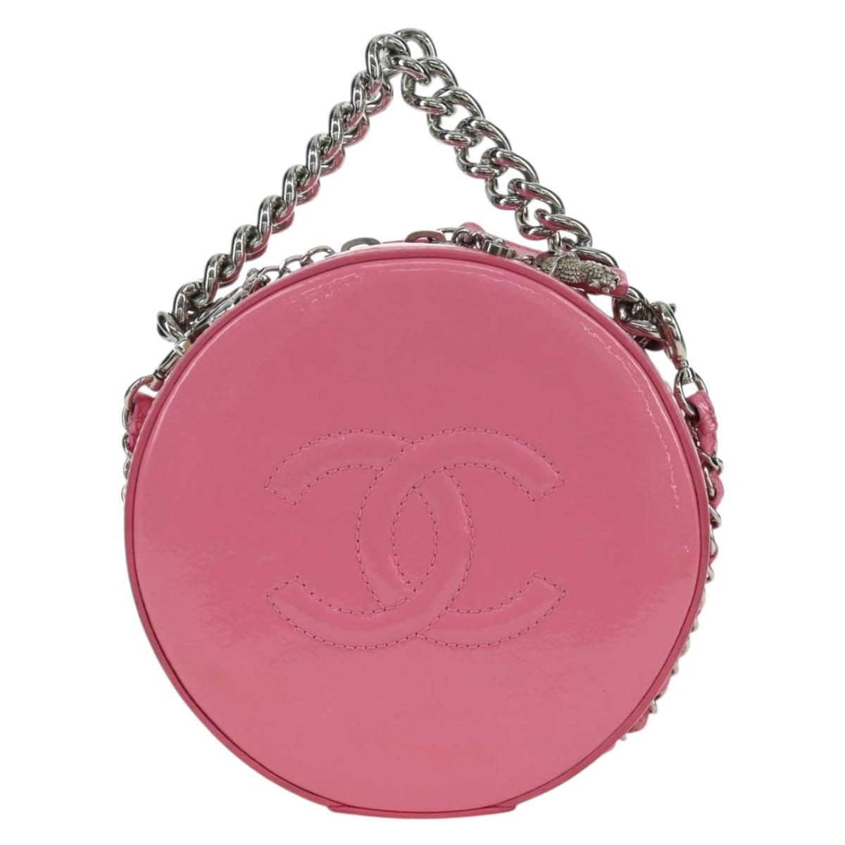 CHANEL Chain Shoulder Bag Patent leather Pink Silver CC Auth ARZ544SAM