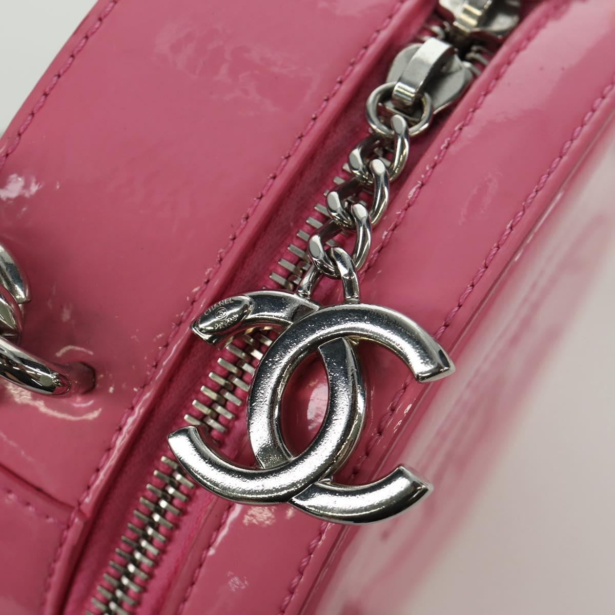 CHANEL Chain Shoulder Bag Patent leather Pink Silver CC Auth ARZ544SAM