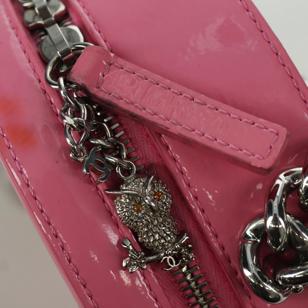 CHANEL Chain Shoulder Bag Patent leather Pink Silver CC Auth ARZ544SAM