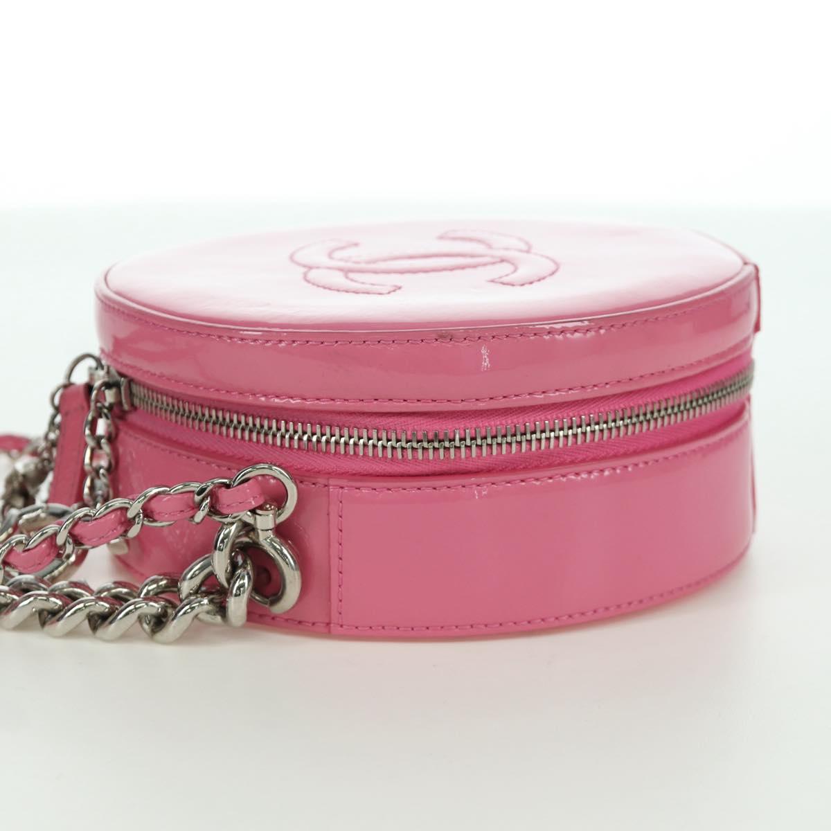 CHANEL Chain Shoulder Bag Patent leather Pink Silver CC Auth ARZ544SAM