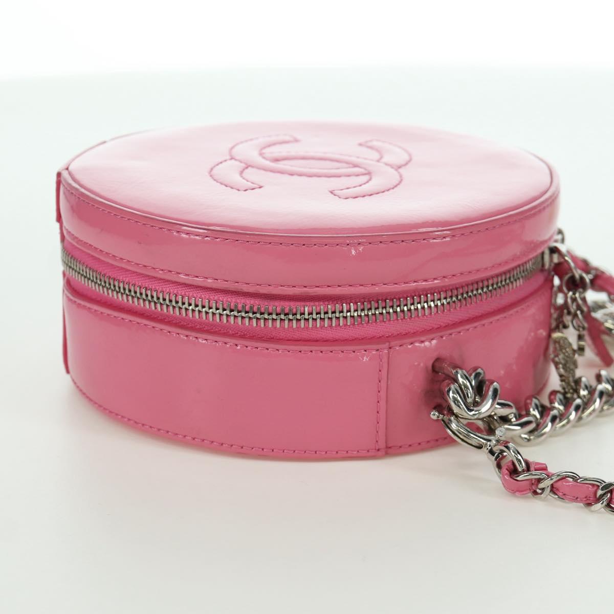 CHANEL Chain Shoulder Bag Patent leather Pink Silver CC Auth ARZ544SAM