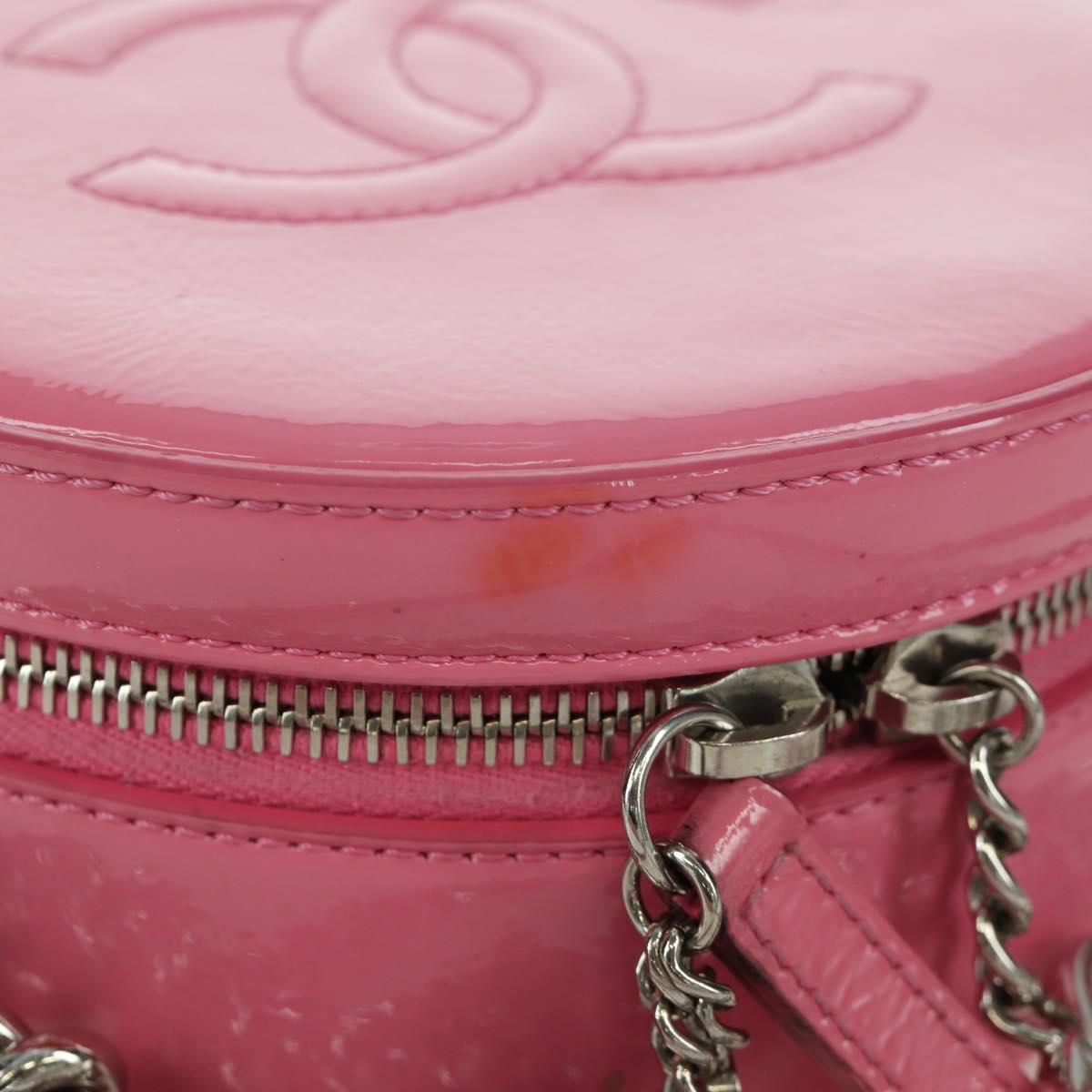 CHANEL Chain Shoulder Bag Patent leather Pink Silver CC Auth ARZ544SAM