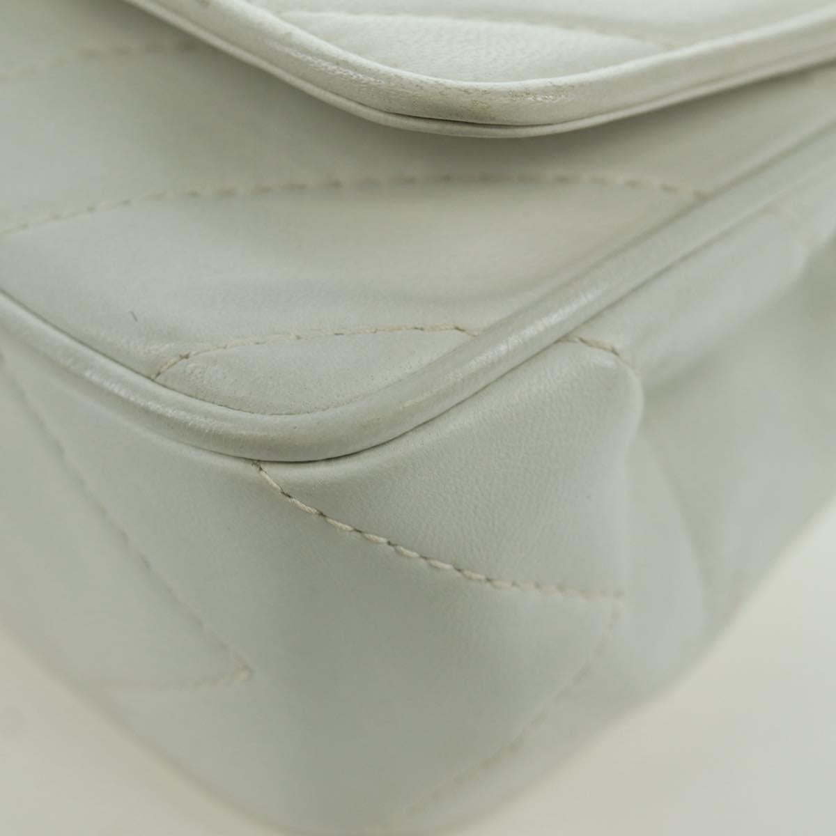 CHANEL Griboa V Stitch Chain Shoulder Bag Leather White Gold CC Auth ARZ551SAV