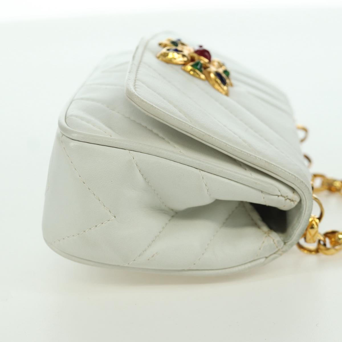 CHANEL Griboa V Stitch Chain Shoulder Bag Leather White Gold CC Auth ARZ551SAV
