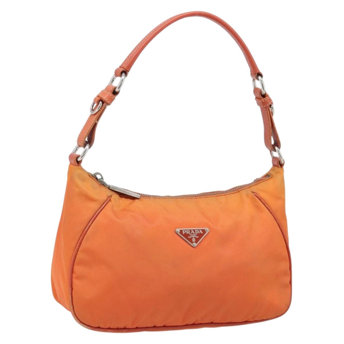 PRADA Shoulder Bag Nylon Orange Silver Auth ARZ559A