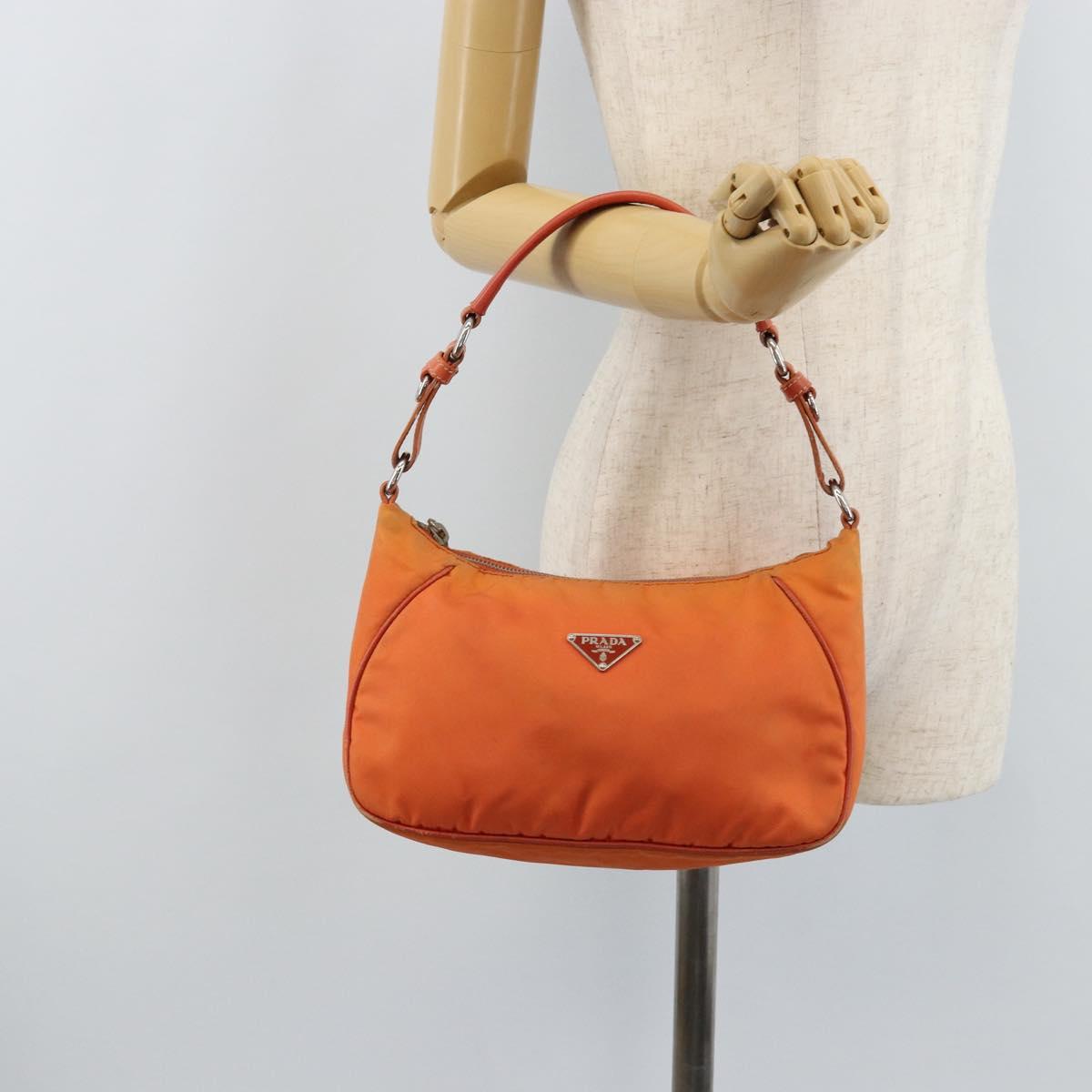 PRADA Shoulder Bag Nylon Orange Silver Auth ARZ559A