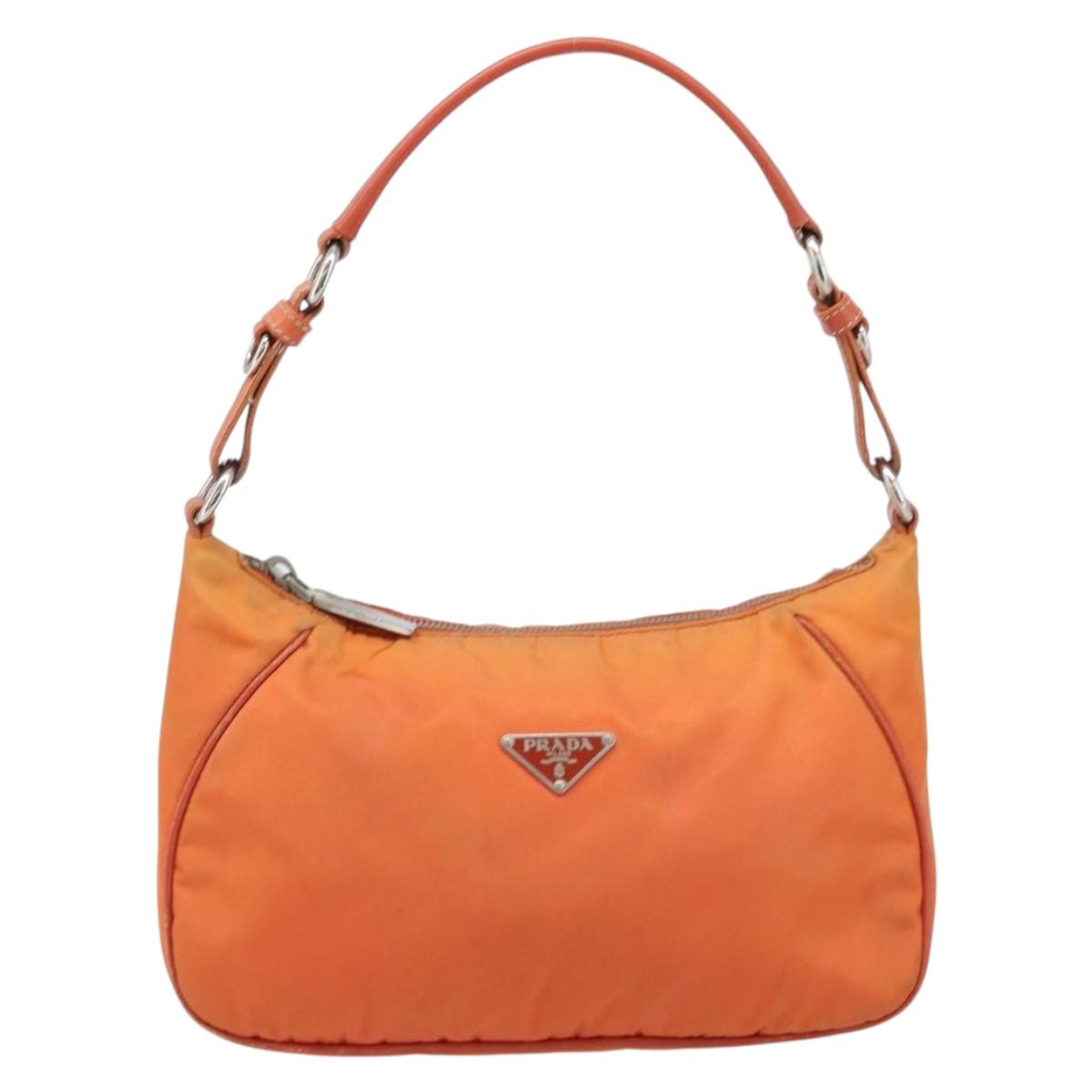 PRADA Shoulder Bag Nylon Orange Silver Auth ARZ559A