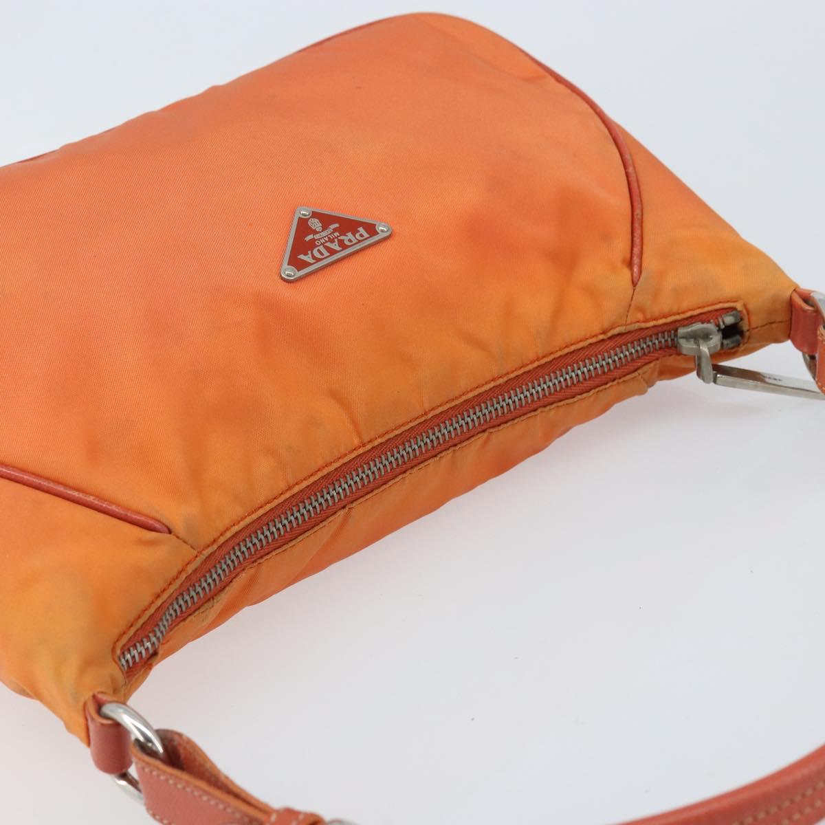 PRADA Shoulder Bag Nylon Orange Silver Auth ARZ559A