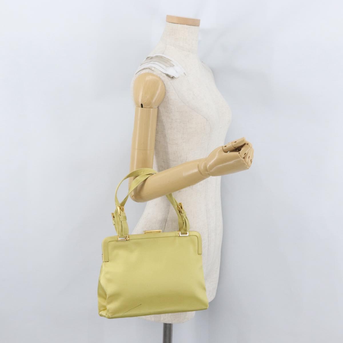 PRADA Tote Bag Satin Yellow Gold Auth ARZ560