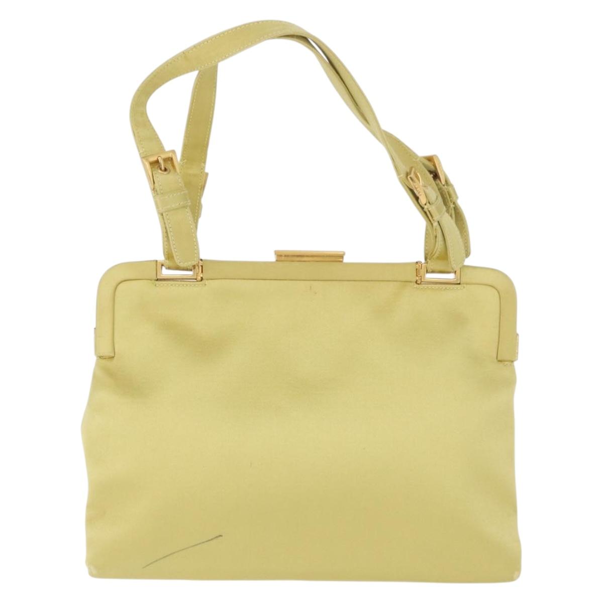 PRADA Tote Bag Satin Yellow Gold Auth ARZ560