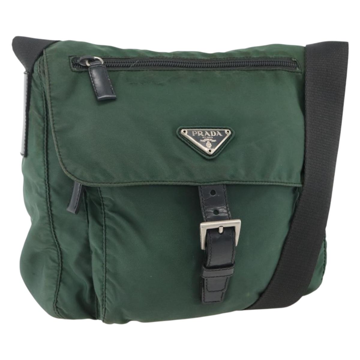 PRADA Shoulder Bag Nylon Green Silver Auth ARZ561
