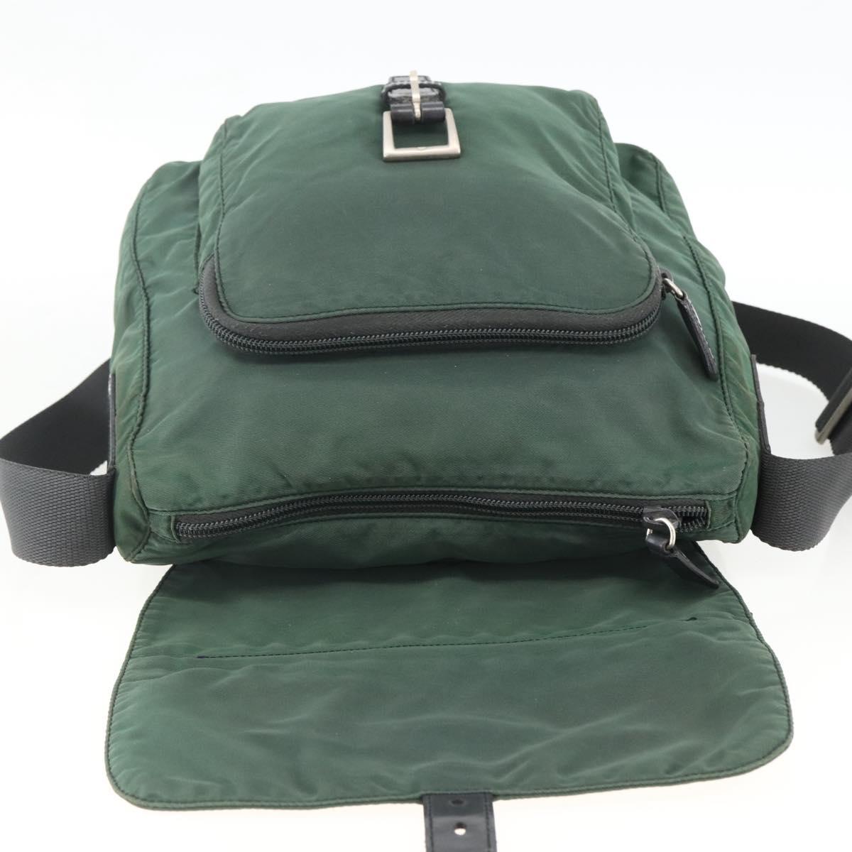 PRADA Shoulder Bag Nylon Green Silver Auth ARZ561