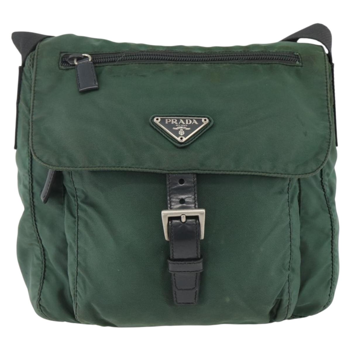 PRADA Shoulder Bag Nylon Green Silver Auth ARZ561