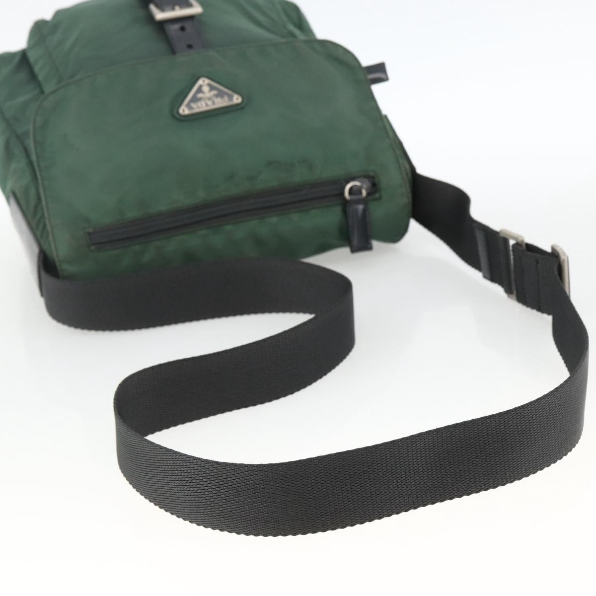 PRADA Shoulder Bag Nylon Green Silver Auth ARZ561