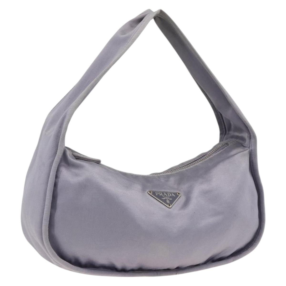 PRADA Pouch Hand Bag Satin Purple Silver Auth ARZ573A