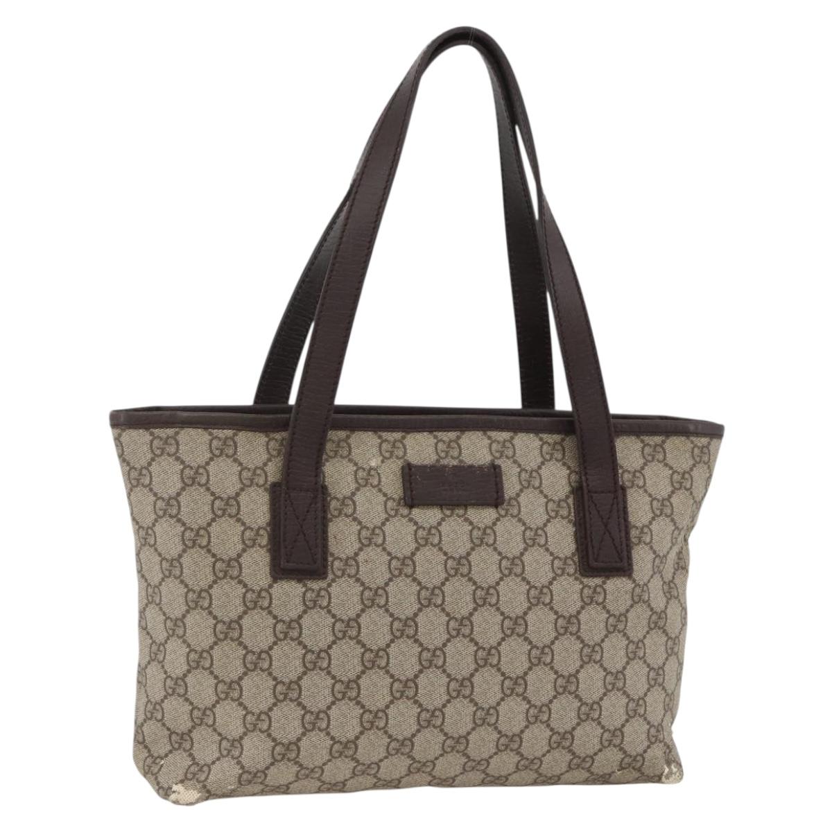 GUCCI GG Supreme Hand Bag PVC Beige Silver 181086 Auth ARZ575