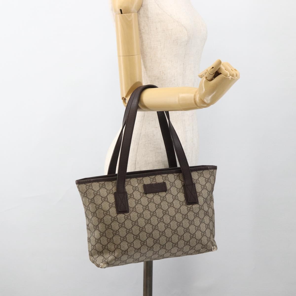 GUCCI GG Supreme Hand Bag PVC Beige Silver 181086 Auth ARZ575