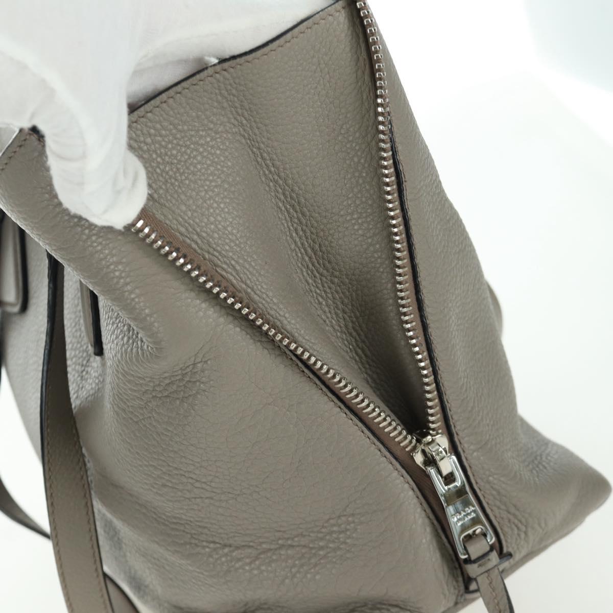 PRADA Tote Bag Leather Gray Silver Auth ARZ581V