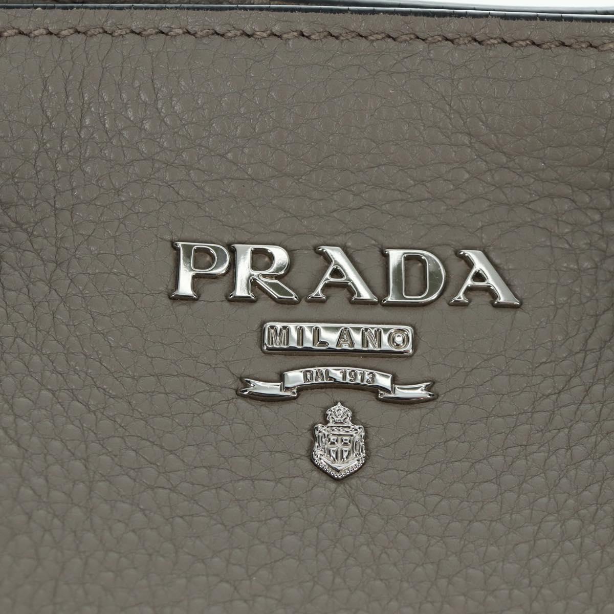 PRADA Tote Bag Leather Gray Silver Auth ARZ581V
