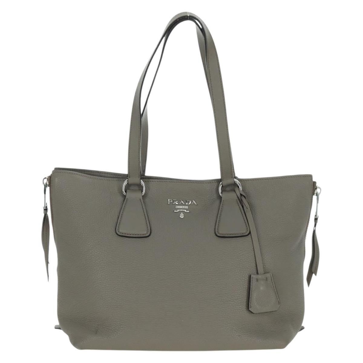 PRADA Tote Bag Leather Gray Silver Auth ARZ581V
