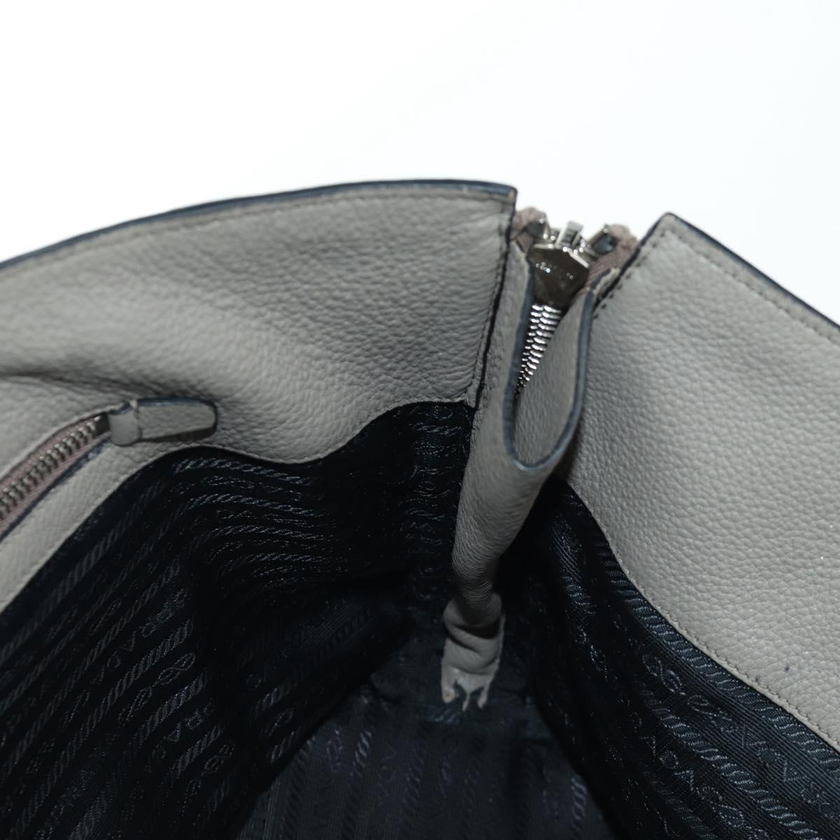 PRADA Tote Bag Leather Gray Silver Auth ARZ581V