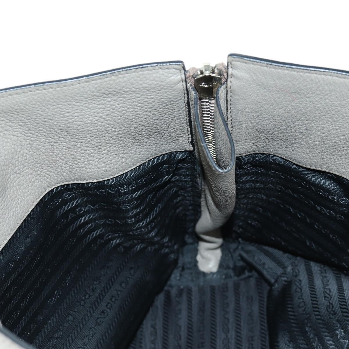 PRADA Tote Bag Leather Gray Silver Auth ARZ581V