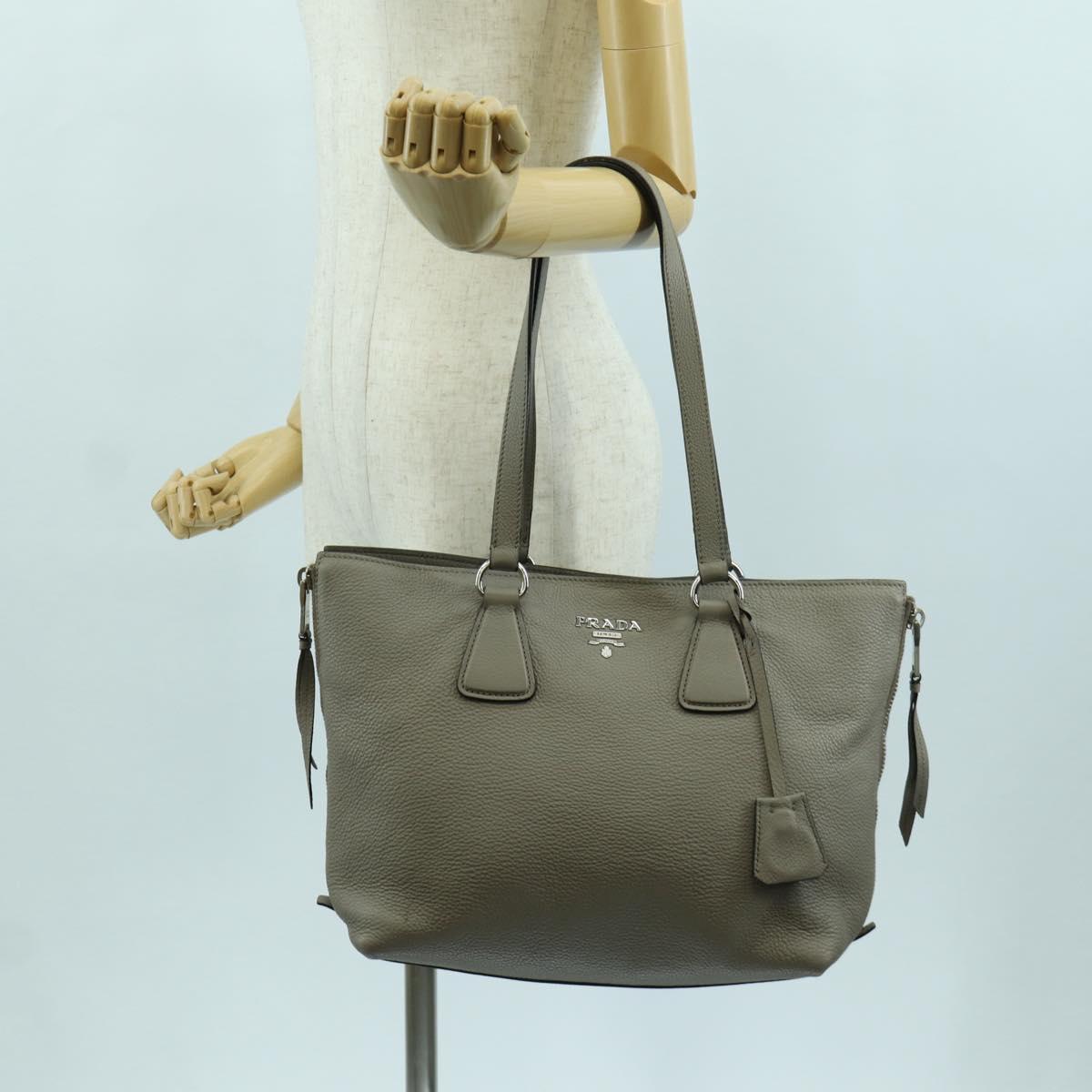 PRADA Tote Bag Leather Gray Silver Auth ARZ581V