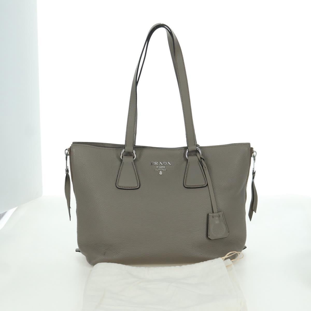 PRADA Tote Bag Leather Gray Silver Auth ARZ581V