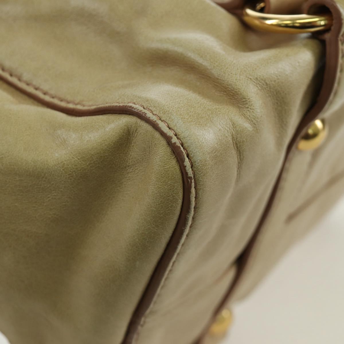Miu Miu Hand Bag Leather 2way Beige Gold Auth ARZ589V