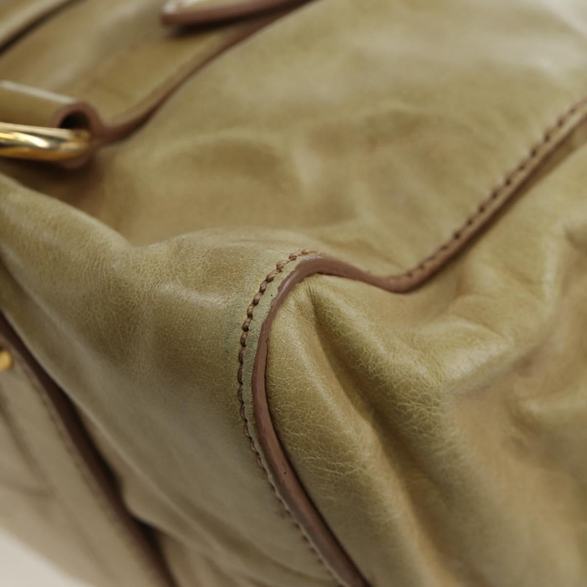 Miu Miu Hand Bag Leather 2way Beige Gold Auth ARZ589V