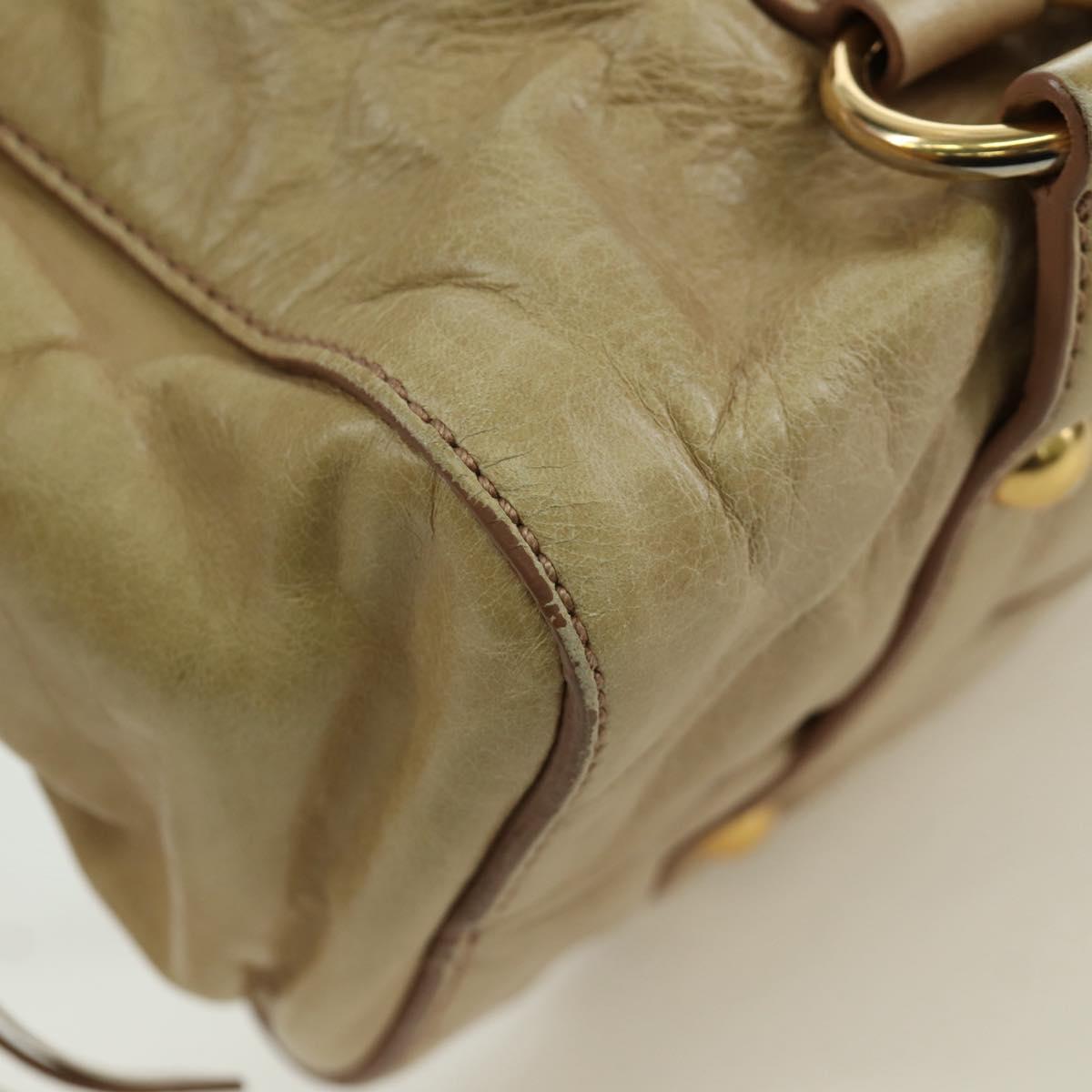 Miu Miu Hand Bag Leather 2way Beige Gold Auth ARZ589V