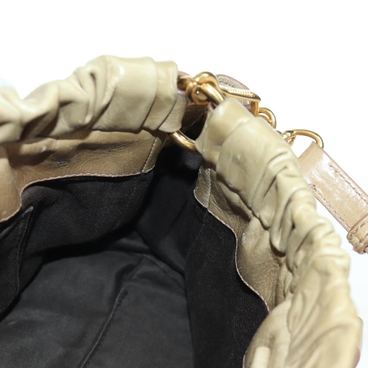 Miu Miu Hand Bag Leather 2way Beige Gold Auth ARZ589V