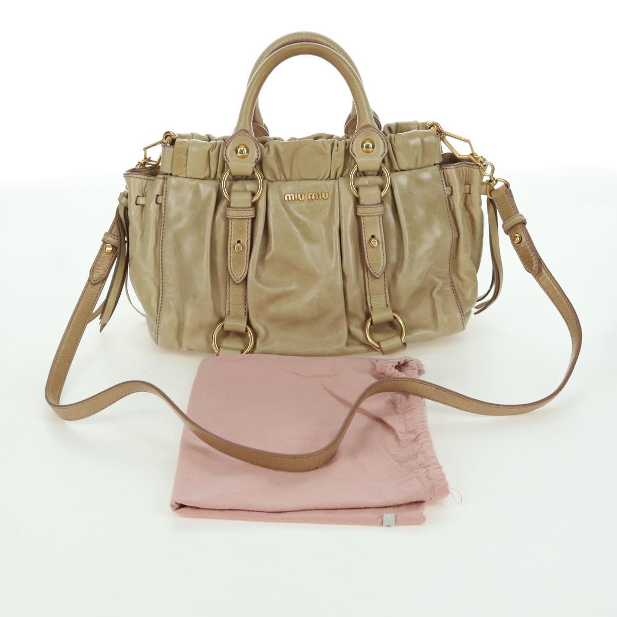 Miu Miu Hand Bag Leather 2way Beige Gold Auth ARZ589V