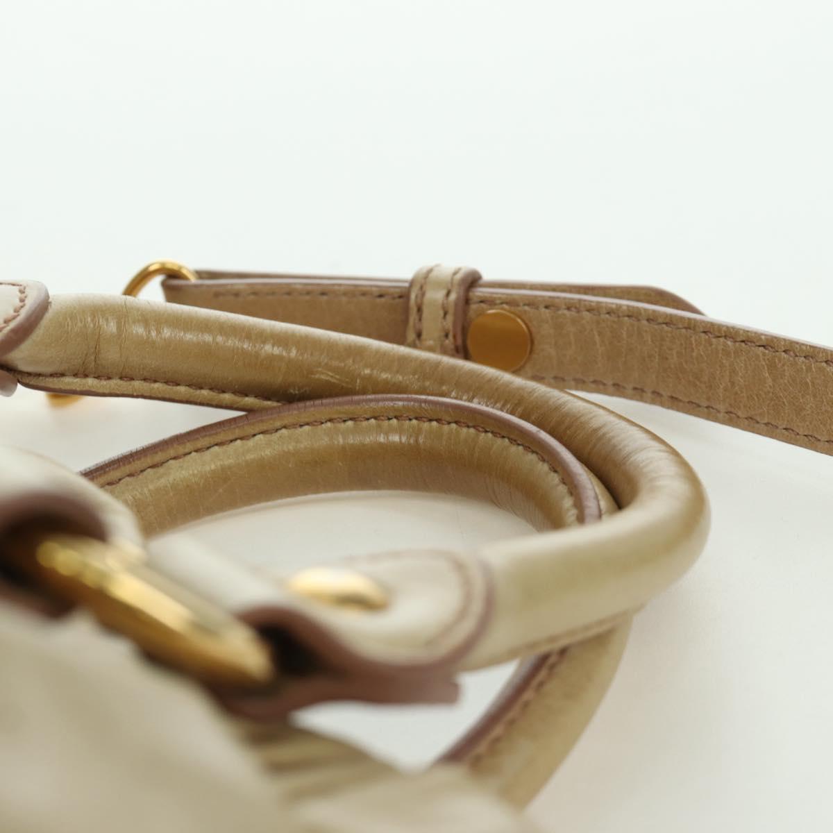 Miu Miu Hand Bag Leather 2way Beige Gold Auth ARZ589V