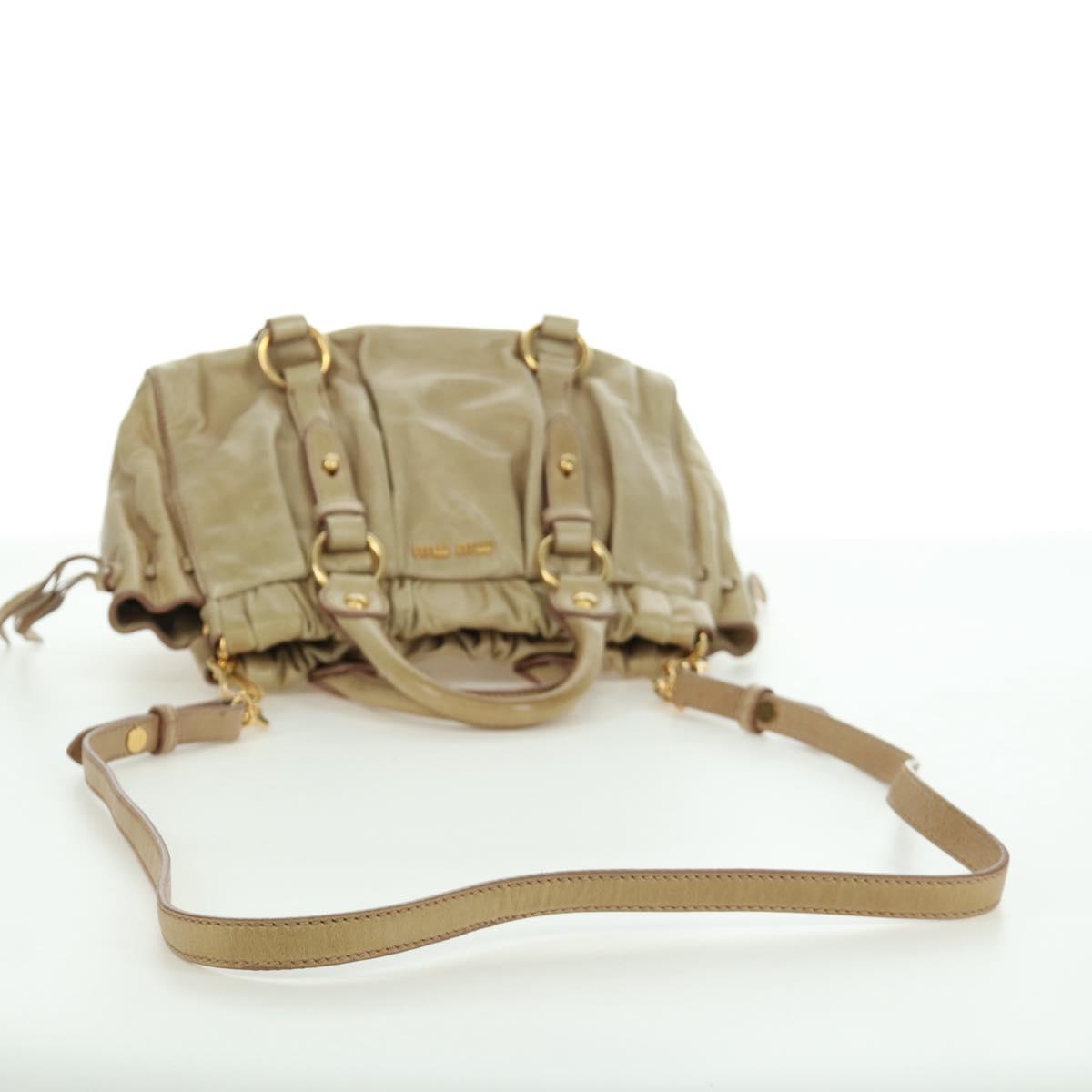 Miu Miu Hand Bag Leather 2way Beige Gold Auth ARZ589V